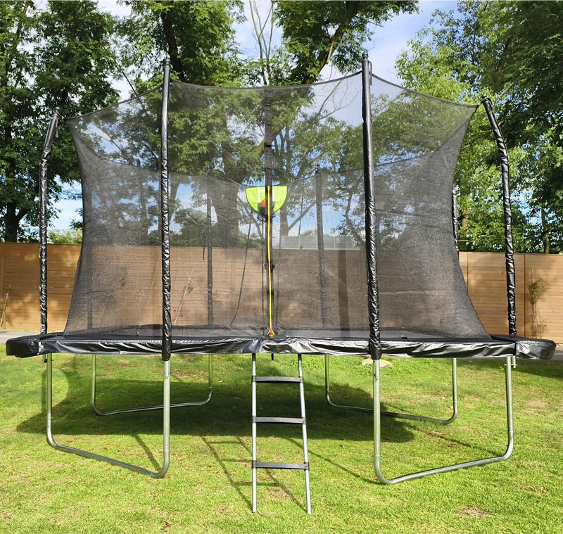 8x12ft Rectangular Trampoline with Safety Enclosure Black FREE Ladder & Basketball Game