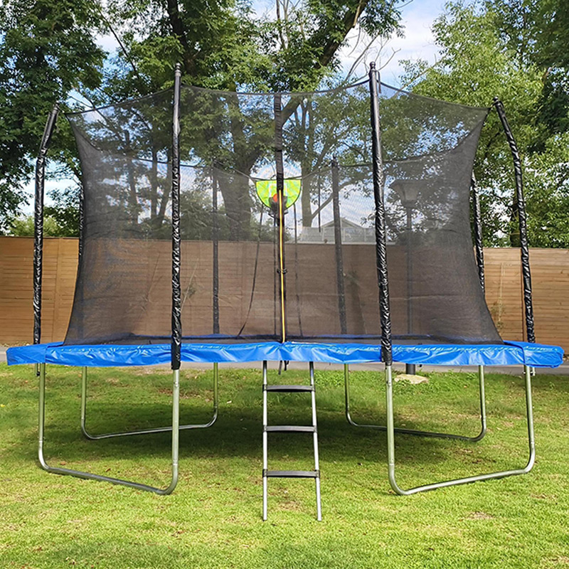 7x11ft Rectangular Trampoline with Safety Enclosure Blue FREE Ladder & Basketball Game