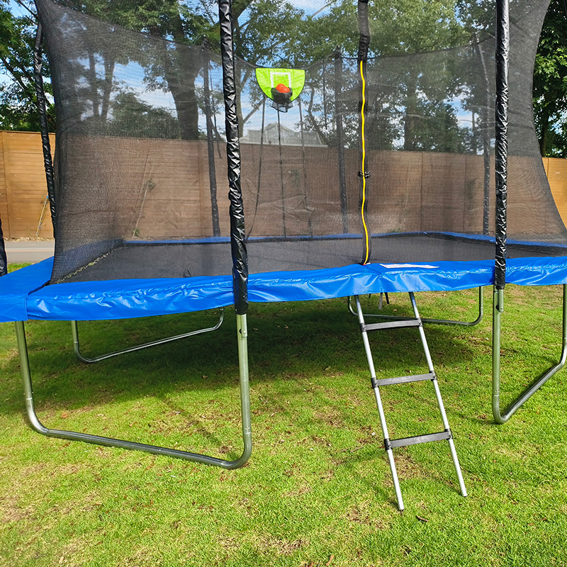 8x12ft Rectangular Trampoline with Safety Enclosure Blue FREE Ladder & Basketball Game