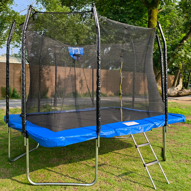 7x11ft Rectangular Trampoline with Safety Enclosure Blue FREE Ladder & Basketball Game