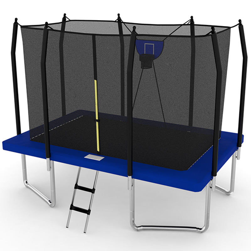 8x12ft Rectangular Trampoline with Safety Enclosure Blue FREE Ladder & Basketball Game