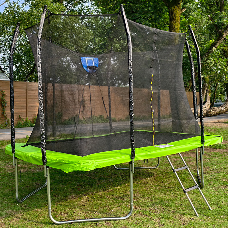 Big Air Bounce 8x12ft Rectangular Trampoline with Safety Enclosure Green FREE Ladder & Basketball Game