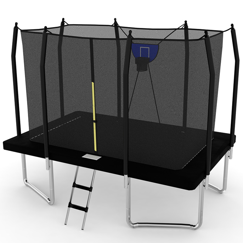 10x12ft Rectangular Trampoline with Safety Enclosure Black FREE Ladder & Basketball Game
