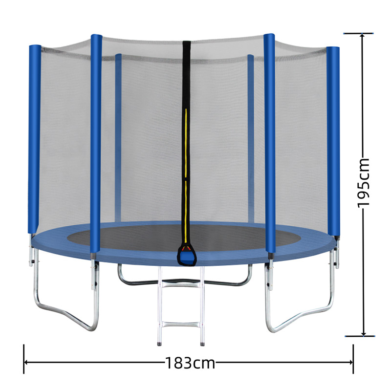 Neo 6ft Trampoline with Enclosure and Basketball Free Shoe Tidy & Ladder – Blue