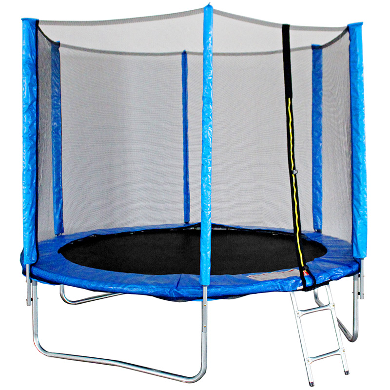 Neo 6ft Trampoline with Enclosure and Basketball Free Shoe Tidy & Ladder – Blue