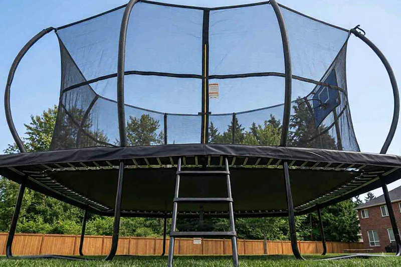 8x12ft Rectangular Powder Coated Trampoline with Safety Enclosure Black - Free Ladder Shoe Tidy Anchor Kit Basketball
