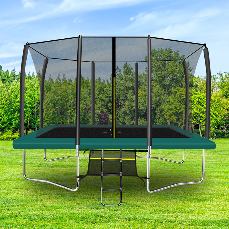 8x12ft Rectangular Trampoline with Safety Enclosure Green – Free Ladder & Shoe Tidy