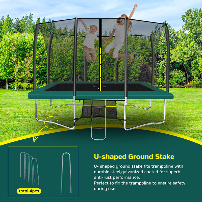 9x14ft Rectangular Trampoline with Safety Enclosure Green – Free Ladder & Shoe Tidy