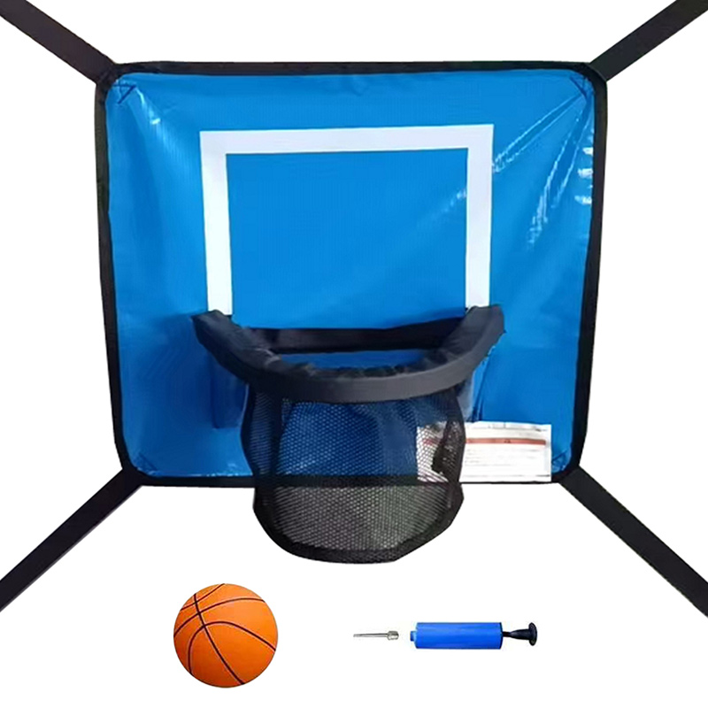 8x12ft Rectangular Powder Coated Trampoline with Safety Enclosure Black - Free Ladder Shoe Tidy Anchor Kit Basketball