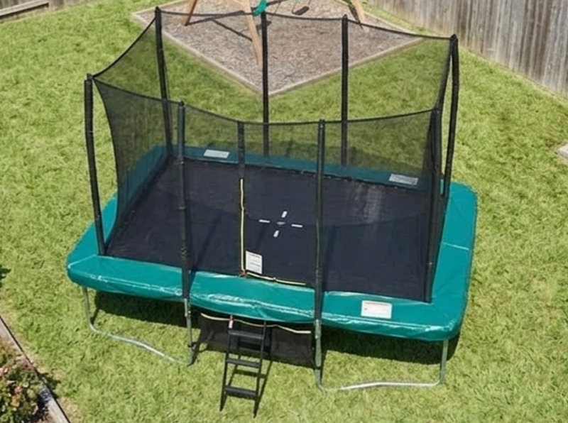 9x14ft Rectangular Trampoline with Safety Enclosure Green – Free Ladder & Shoe Tidy