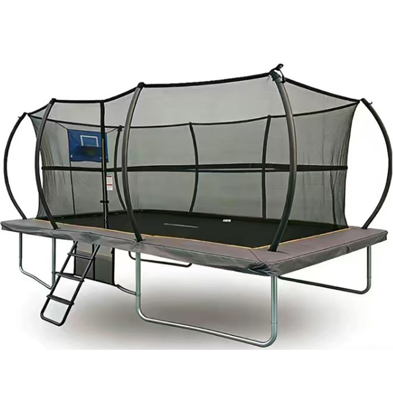 7x10ft Rectangular Trampoline with Safety Enclosure Grey - Free Ladder Shoe Tidy Anchor Kit Basketball Game